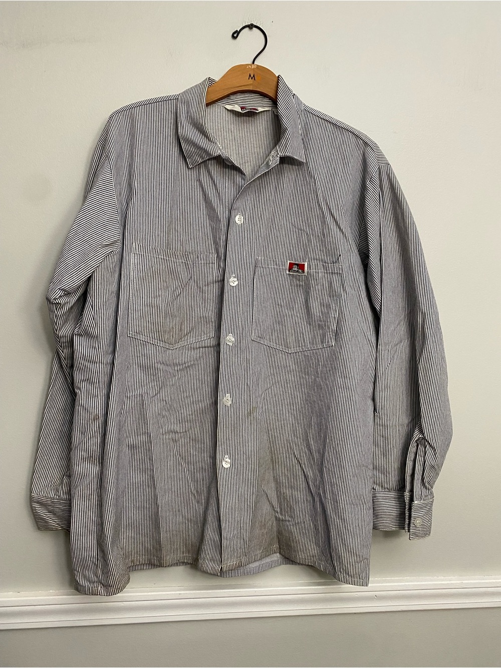 Vintage Ben Davis Black and White Striped Long Sleeve Work Shirt (2)- L